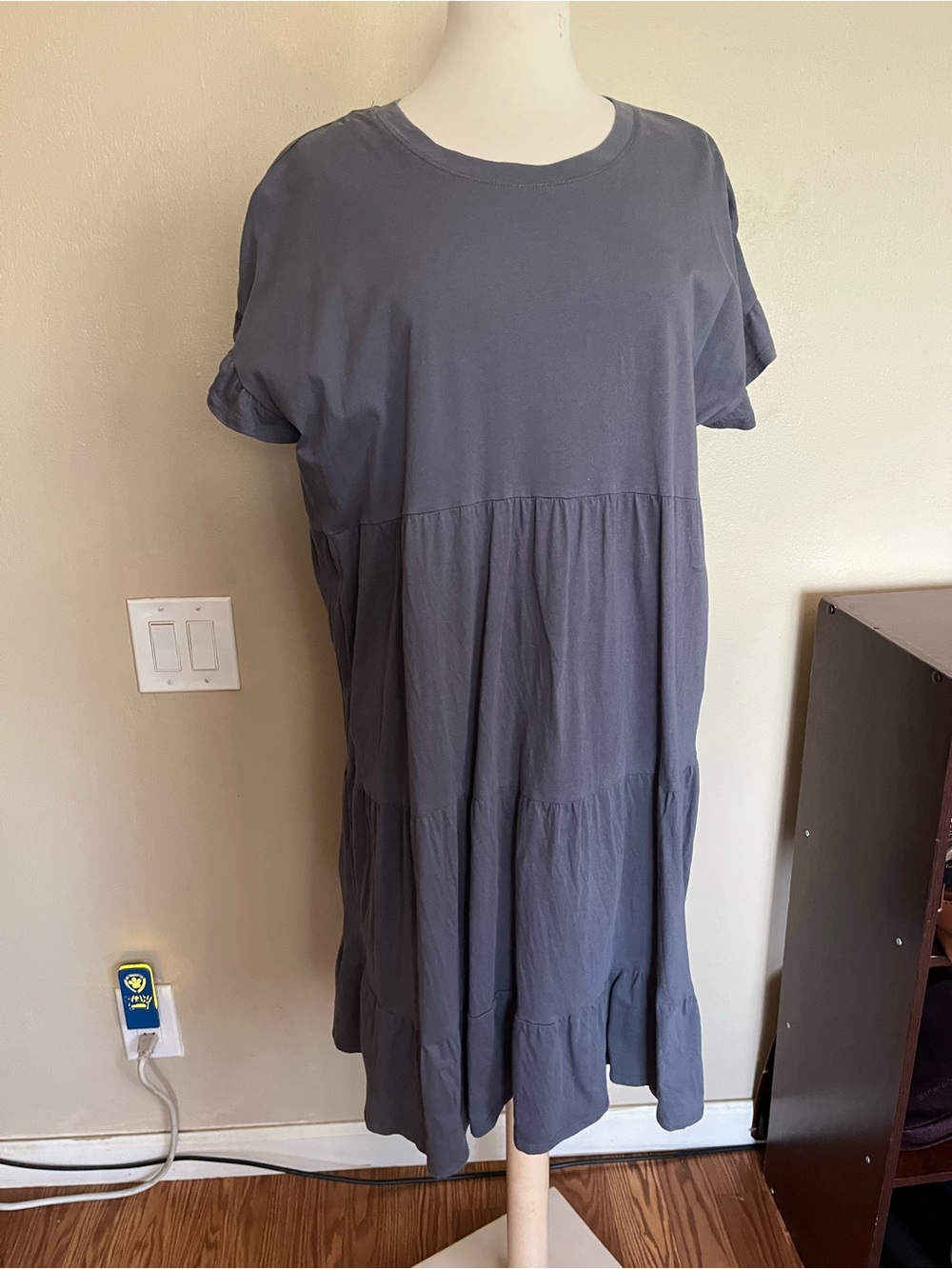 Time and Tru Women's Dark Gray Tiered T-Shirt Dress